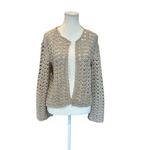 Vintage boho cottage crocheted handknit tan cardigan